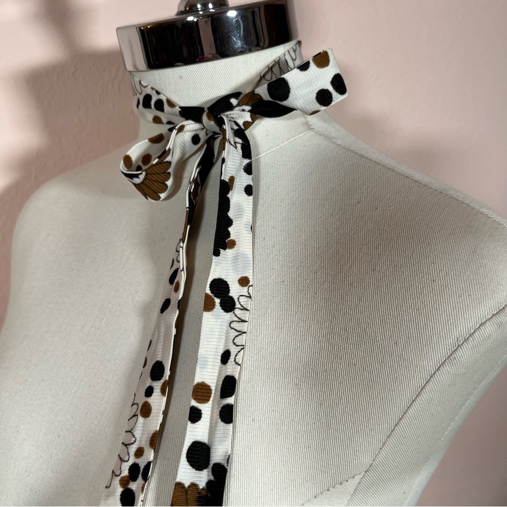 Vintage 60 70 Retro MCM Mod Flower Polka dotted Skinny long Neck Scarf Chocker